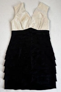 Willow Glenn New York Women's Dress Black Cream V Neck Back Knee Length Size 14P - Picture 1 of 8