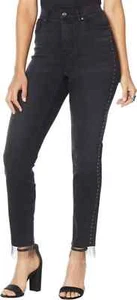 DG2 Diane Gilman Embellished Sides, Metal Fringe-Hem Jean Dark Blue Wash 10P NWT - Picture 1 of 9