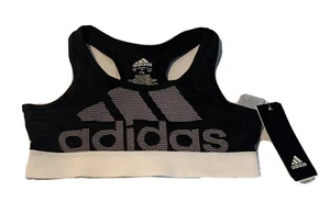Adidas Girls' Big Gym Sports Bra Black Don't Rest Logo Bra Kids' Size Small New - Picture 1 of 7