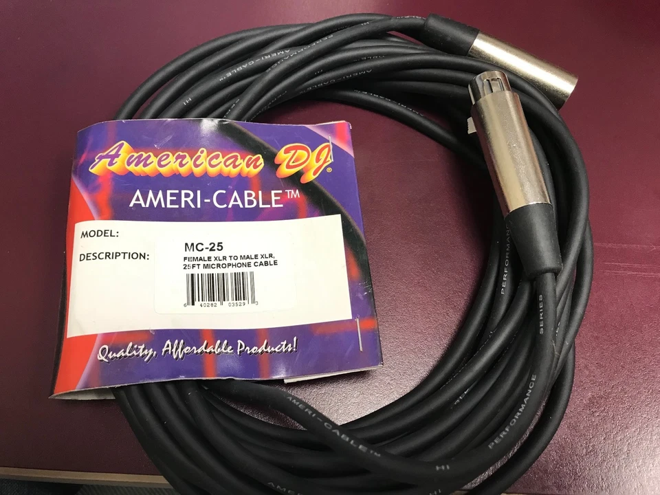 Ameri-Cable Microphone Cord MC-25 Female XLR to Male XLR cable NEW American DJ - Image 1 of 1