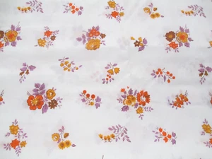 Fabric Timeless Orange Gold Purple Flowers on White Background 1 Yard left $1.95 - Picture 1 of 4