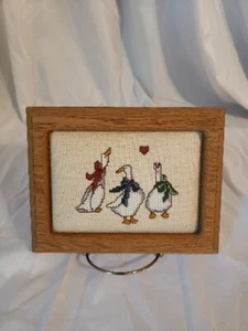 Framed 3 Ducks Cross Stitch Embroidery Wall Art Country Cute 8.5x7" - Picture 1 of 3