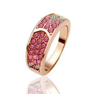 New 18K Gold Plated Solid Fashion Ring With Pink SWAROVSKI Crystal Size 8 - Picture 1 of 3