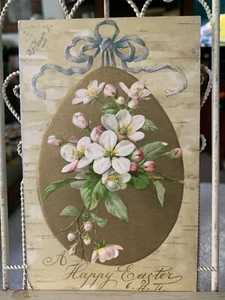 A HAPPY EASTER Large Gold Egg Flowers Ribbon 1907 Vintage ANTIQUE Postcard - Picture 1 of 6