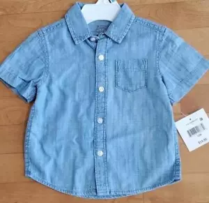 Baby Toddler Boys Girls Chambray Short Sleeve Shirt Size 12 18 24 mo 2T 4T NWT - Picture 1 of 1