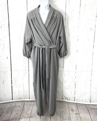 Mono Eloquii para mujer 14/16 gris imitación envoltura chal cuello cinturón mangas largas Foto 1 de 4