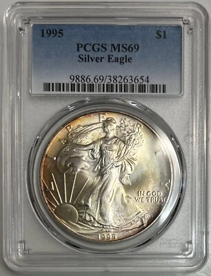 1995 American Eagle PCGS MS69 Toned Silver Coin $1 - Image 1 of 4