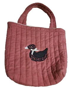 Vtg Quilted Pink Tote Duck Applique Crosby Lunch'n Things Bag Country Cottage - Picture 1 of 11