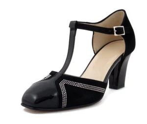 Scarpe Donna Decolte 39 Cinturino aperte in Pelle Camoscio Nero Tacco Medio 7 cm - Imagen 1 de 5