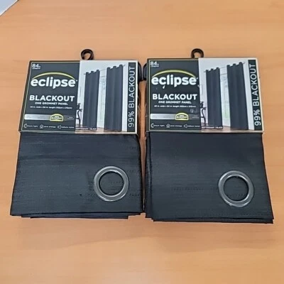 LOT OF 2 Eclipse Black Blackout Back Tab Single Curtain Panel, 84"L x 40" W - Image 1 of 4
