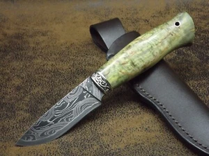 SLON Custom Outdoormesser cuchillo de caza cuchillo alto carbono San Mai damasco 63-HRC - Imagen 1 de 5