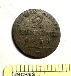 1839 Prussia 2 Pfenning German State Coin - Picture 1 of 2