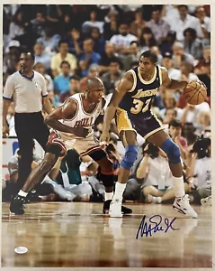 Magic Johnson Signed 16x20 Photo Autographed JSA ITP COA vs. Michael Jordan Wh - Picture 1 of 4