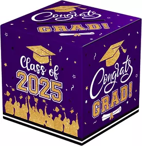 Graduation Card Box 2025 - Congrats Grad Card Boxes Holder, Purple and Gold Clas - Picture 1 of 12