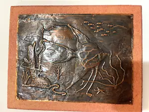 Geprägtes Kupfer Kunststück Engel Fisch Meerpferd Ozean auf MDF Brett 9,5 x 7,5 - Bild 1 von 6