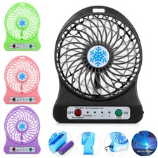 Portable Rechargeable LED Light Fan Air Cooler Mini Desk USB 18650 Battery Fan
