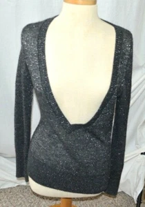 EXPRESS Black DEEP V-NECK Sweater Glitter Metallic Layer Long Sleeve Sz M EUC - Picture 1 of 2