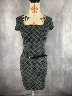 Vestido informal 6 Degrees para mujer talla S gris negro tejido con cinturón bolsillo jugado midi Foto 1 de 4