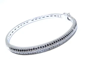 14k White Gold 4.25ct Round Cut White & Black Diamond 21.2 Gram Bangle Bracelet  - Picture 1 of 7