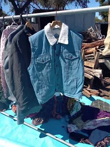 Men's Denim Vest Blue Zone Faux Lambs Wool - Picture 1 of 4