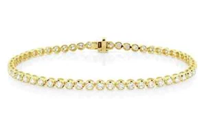 Round Cut 2.40Ct Natural Diamond Women's Wedding Tennis Bracelet 14K Yellow Gold - Picture 1 of 11