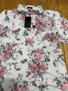 BAD BIRDIE Core Performance Polo Shirt Men's Size Large Spring Showers Golf New - Picture 1 of 5