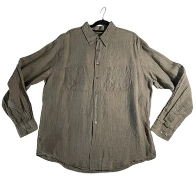Men's XL Donna Karan Signature 100% Linen Long Sleeve Shirt - EUC - Taupe Gray - Image 1 of 4