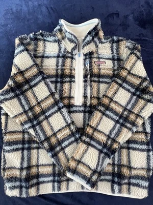 VINEYARD VINES Women’s 1/2 Zip SUPER SHEP, Size XL, Khaki/Navy Plaid, EUC - Image 1 of 4
