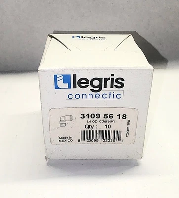 Pack of 10 Legris 3109 56 18 Fittings 1/4" TUBE X 3/8" NPTM 90 deg Elbow - Image 1 of 2
