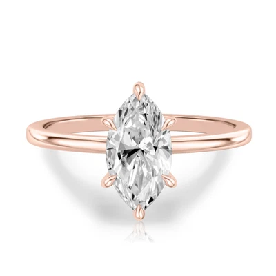 18k Rose Gold Ring Lab Grown Marquise 1.1 Carat IGI Certified Diamond Size  7 8 - Image 1 of 4