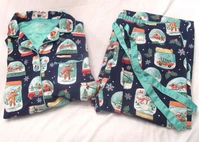 Pijama Nick & Nora Natal globo de neve meia macaco feminino M médio flanela - Imagem 1 de 4