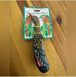 Vintage Designer Hair Brush Carved Painted Duck NEW - Picture 1 of 6