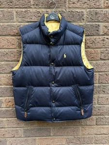 Polo Ralph Lauren Men’s Puffer Down Gilet Jacket Navy Blue Reversible Large L - Picture 1 of 12