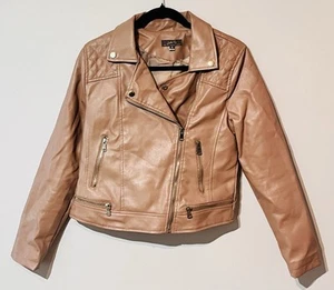London Rag Tan Faux Leather Zipper Biker Style Jacket Women’s Size Small - Picture 1 of 7