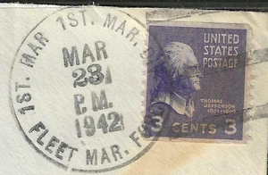 Segunda Guerra Mundial 1ª Marina Marina. Fuerza Cancelar 3 Céntimos 1938 Presidente Conmemorativo EE. UU. 64B61 - Imagen 1 de 2