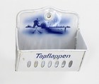 Wandbehälter Topflappen antik Emaille weiß blau Wandkorb Landhaus B 18,3cm