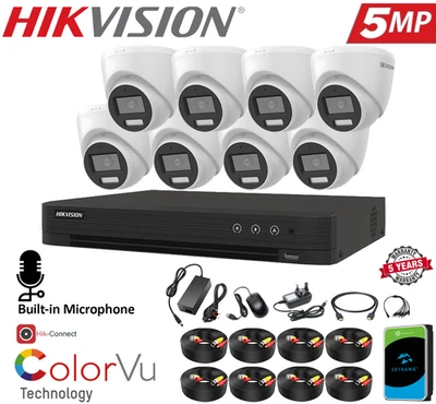 HIKVISION COLORVU 5MP CCTV SYSTEM 4CH 8CH DVR 3K CAMERA NIGHT VISION OUTDOOR KIT - Image 1 of 4