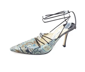 Jimmy Choo Jade Paisley Lace-Up Heels Brown Blue Leather Sole EUR 40 US 10 - Picture 1 of 9