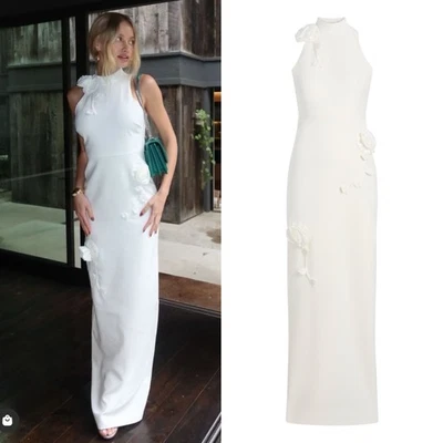 NUEVO PROBABLE VESTIDO DE COLUMNA FLORAL BORDADO CUELLO HALTER DOIRAN BLANCO ROTO 6 Foto 1 de 4