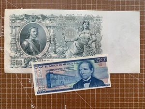 Giant XXL 11X5 Inch Imperial Russian 1912 Banknote and Mexican Currency Note Set - Picture 1 of 6