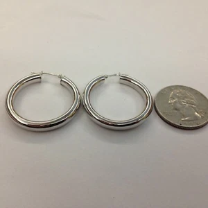 10k White Gold 2.0mm x 30mm Round Shiny Runway Tube Hinged Hoop Earrings - Picture 1 of 9