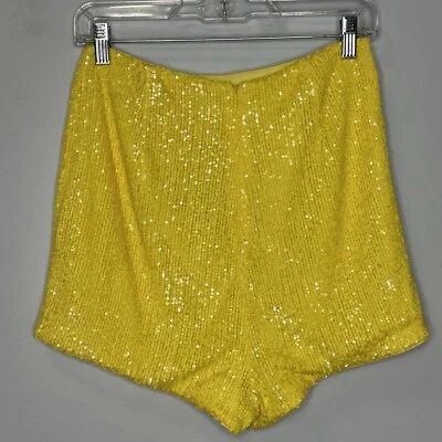 NBD All Over Sequin High Waisted Mykonos Shorts In Bright Yellow Size L BNWT! - Image 1 of 4