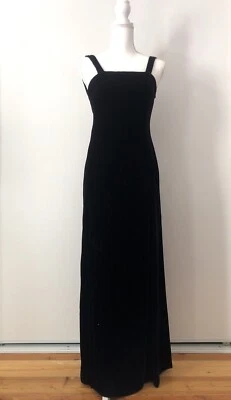 Nuevo sin etiquetas Vestido Largo Mango Terciopelo Talla M Negro Escote Cuadrado Correas Foto 1 de 4