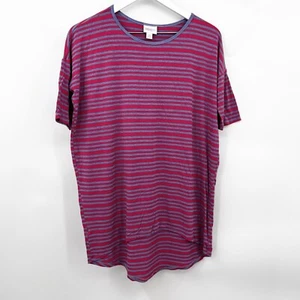 Top LuLaRoe Irma a Rayas Cuello Redondo Manga Corta Gran Tamaño Púrpura Rosa Talla XS - Imagen 1 de 7