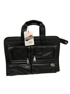 American Tourister Black Faux Leather Carry On Luggage Bag Suitcase Travel NEW - Picture 1 of 12