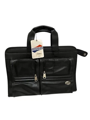 American Tourister Black Faux Leather Carry On Luggage Bag Suitcase Travel NEW - Image 1 of 4
