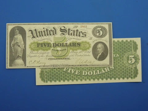 Reproduction $5 1861 Greenback US Paper Money Currency Copy Cover