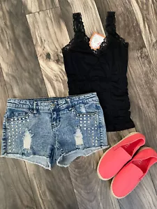Women’s Lace Tank Top BLACK Sleeveless T-Shirt Vest Summer Slim Fit Top -03 - Picture 1 of 8