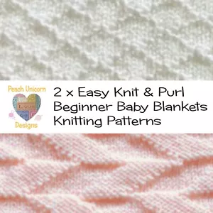 Knitting Patterns for Baby Blankets x 2, Criss Cross & Parallel Lines, Beginner - Picture 1 of 10