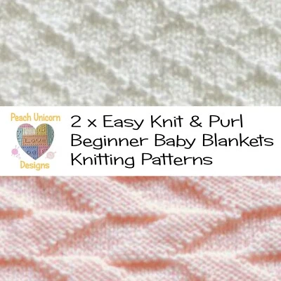 Knitting Patterns for Baby Blankets x 2, Criss Cross & Parallel Lines, Beginner - Image 1 of 4